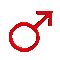 Red male gender symbols in various 3D orientations and partial states on a gray background.