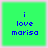Green square with blue pixelated text reading "i love marisa" on a light pink background.
