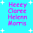 Pixelated text displays four names in pink on a cyan background with white starbursts, arranged in two vertical