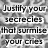 Static grayscale image with pixelated text reading 'Justify your seccies that sumise your cles' over a blurred background.