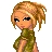 Pixelated cartoon-style icon of a blonde female character with brown eyes, wearing a green dress and standing against white background.