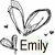 A black-and-white animated icon with three heart-shaped outlines and text reading 'Emily', 'Loves', and 'Gaelan' in sequence.