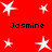 Red background with white star shapes and repeated "Jasmine" text in pixelated font across four