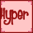 nine identical square with light pink backgrounds, each containing the word 'Hyper' in dark red cursive text, bordered by a thin red frame with purple dots at corners