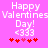 Pixelated pink background with white text reading "Happy Valentines Day! <333" and five red hearts below, two variations of heart positions.