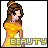 Pixel art of a woman in a yellow dress with brown hair in a bun, shown in multiple poses with the word 'BEAUTY' below.