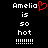 Pixelated text reads "Amelia" with a red heart symbol replacing the letter O, followed by "is so hot" and multiple exclamation marks on black background.