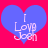 Two blue hearts on a pink background with 'I Love Joan' text, one heart slightly blurred.