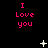 Pixelated pink text "I Love you" repeated across a black background with scattered white star-like shapes.