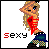 Pixel art of a blonde character with blue eyes in four , each showing a different pose with the word 'sexy' below