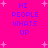 Bright pink background with scattered white star shapes and blue pixelated text reading "HI PEOPLE WHATS UP" in four repeated sections.