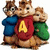 Three cartoon chipmunks in blue, red, and green clothing stand together with a large yellow 'A' on the central figure's chest.