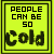 Yellow square icon with black border displaying text "PEOPLE CAN BE SO Cold" in pixelated font, showing animation frames where the word "Cold" fades from solid to transparent.