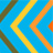 Static pixel art featuring diagonal stripes in brown, yellow, orange, and red on a blue background with no visible text or identifiable subjects.