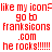 Red pixelated text on white background repeats 'like my icon? go to franksicons.com he rocks!!!!!' in two identical side-by-side