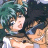 A pixelated contact sheet of two anime-style character frames with a black background featuring stylized text, likely from an animated AIM buddy icon set.