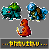Pixel art of three Pokémon characters—Bulbasaur, Squirtle, and Charmander—arranged in a triangular composition with 'PREVIEW' text below.