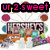 Pixelated icon with pink text 'ur 2 sweet' at top, colorful circular shapes above a central -like structure filled with small images