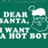 Green background with white pixelated text and Santa icon; red side has green pixelated text on red background.