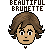 Pixel art icon of a person with brown curly hair, light skin tone, and neutral expression beneath text reading BEAUTIFUL BRUNETTE.