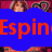 Blue background with red text 'Espino' and a pixelated image of a person's face at the top.