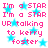 Pixelated text in pink and blue on white background with repeating star shapes.
