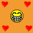 Pixelated orange background with red hearts and yellow smiley faces, featuring repeated "Smile! Smile!" text in black script.
