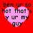 Red background with four pink heart shapes containing black text reading 'ben ur so hot that's y ur my guy' in pixelated font.