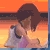 Pixelated image of a person with brown hair in a ponytail wearing a white and purple sleeveless top against an orange and yellow gradient background.