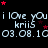 Animated text repeats 'i love you krii5 03.08.10' with red stars scattered across a black background, each frame showing identical content.