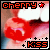 Animated cherry icon with 'cherry' text above and 'kiss' below, showing subtle mouth movement across frames.