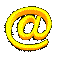 Yellow @ symbols in various 3D orientations on a gray background, transitioning through different angles and perspectives.