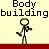 A 4x3 contact sheet of a stick figure animation showing sequential body-building poses with repeated text labels above each frame.