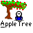 A 4x3 contact sheet of an animated Apple Tree buddy icon showing a stick figure under a tree with red apples, displaying frame-by-frame changes in apple positions and falling fruit.