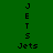 Green background with white rectangular sections containing stacked letters J E T S and the word Jets in pixelated text.