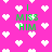 A pink background with white pixelated hearts and green text reading "I MISS HIM" in a pixelated font.
