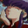 Two side-by-side pixelated figures with light skin tones, dark hair, and red lower bodies against a purple background.