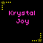 Pixelated text 'Krystal Joy' in pink appears below yellow star icons on a black background, with stars changing position across frames.