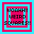 Four identical pixelated squares with cyan and magenta borders display "WOAH!! WEIRD SQUARES!!" text in black, arranged in a