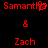 Red pixelated text displays "Samart" with a heart symbol and "Samantha" on top, an ampersand in the middle, and "Zach" at the bottom against black background.