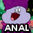 Pixelated image of a character with purple hair, light blue face, and dark red mouth, below which is bold white text reading "ANAL" on black background.