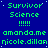 Blue background with green text repeating 'Survivor Science !!!!! amanda.me nicole.dillan' in a pattern, featuring a gray rectangular area on the right side