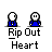 Pixelated cartoon figures in blue outfits with white heads, standing side-by-side under text reading "Rip Out Heart" on a gray background.