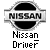 Pixelated grayscale icon featuring a circular Nissan logo with horizontal bar and text, below which 'Nissan Driver' appears in blocky pixel font.