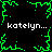 Black background with green pixelated border and central starburst, four instances of "katelyn..." text in white.