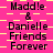 A static image with a pink and yellow checkered background displaying repeated text "Maddie & Danielle Friends Forever" in black font.