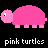 Two pixelated pink turtles on black background with text "pink turtles are hot" below them, displayed as a contact sheet of two frames showing slight turtle position differences.