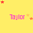 Yellow background with pink 'Taylor' text and scattered red/orange stars in a pattern