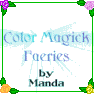 repeated 'Color Magick Faeries by Manda' icons with green borders and floral corner decorations, each icon displaying distinct color variations