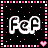 A 48x48 pixel animated buddy icon featuring a stylized "F@P" logo in white and pink, with a black background, pink-and-white checkered border, and small heart symbols at the bottom corners.